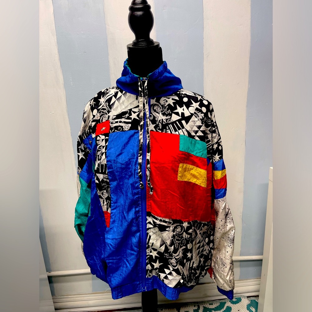 VTG Casual Isle Windbreaker Jacket Mens Medium 90s Colorblock